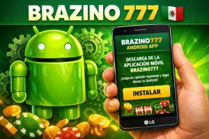 Aplicación móvil Brazino777 para Android con botón instalar y smartphone